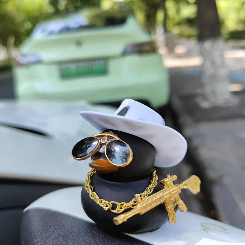 Cowboy Hat Black Rubber Duck Car Decoration. Dashboard Accessory Decor 