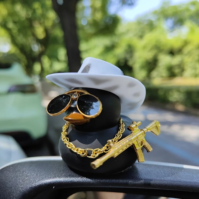 Cowboy Hat Black Rubber Duck Car Decoration. Dashboard Accessory Decor 