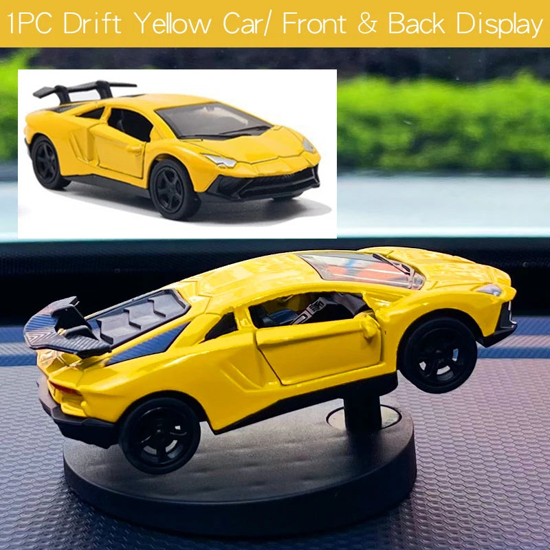 Dashboard Drift Car Spinning Toy Model. Dash Ornament Accessory Yellow