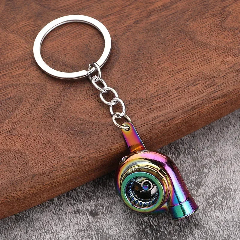 Mini Car Turbo Metal Keyring Pendant. Turbocharged Whistle Keychain, Multicolor