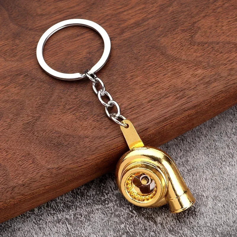 Mini Car Turbo Metal Keyring Pendant. Turbocharged Whistle Keychain,Gold, 