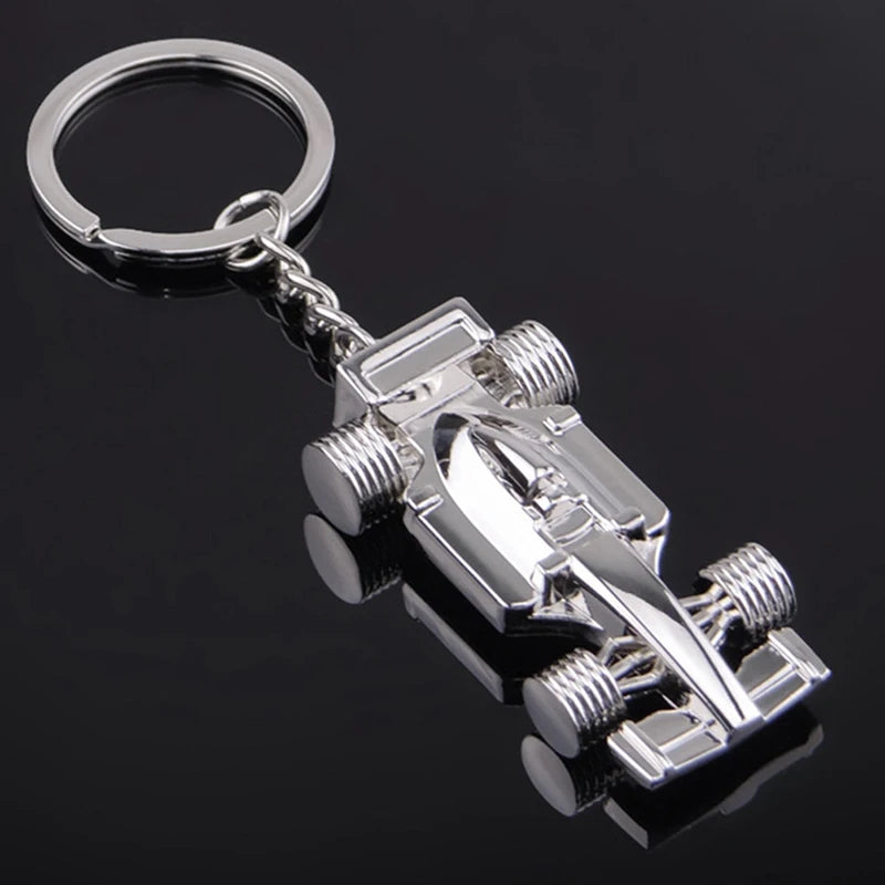 Mini Formula 1 Racing Car Pendant Keychain. F1 Race Keyring Accessory Silver