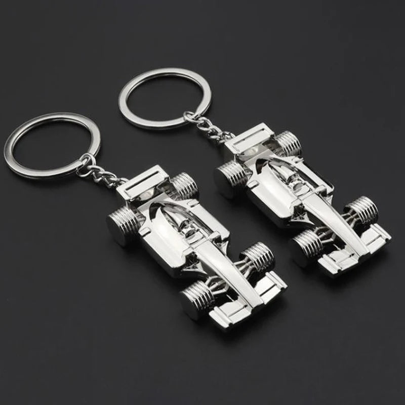 Mini Formula 1 Racing Car Pendant Keychain. F1 Race Keyring Accessory Silver Color