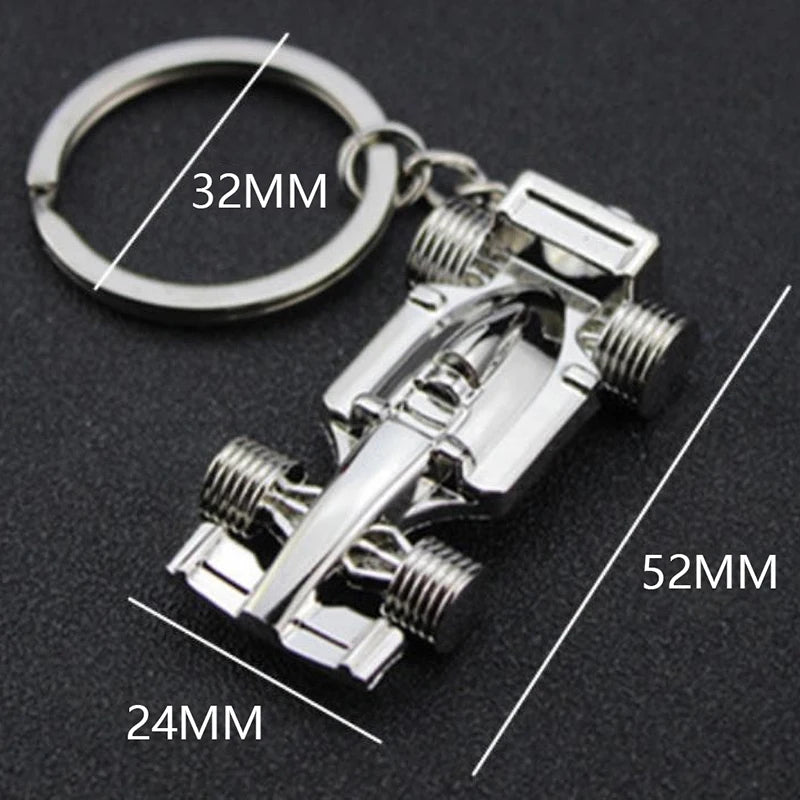 Mini Formula 1 Racing Car Pendant Keychain. F1 Race Keyring Accessory Silver Size