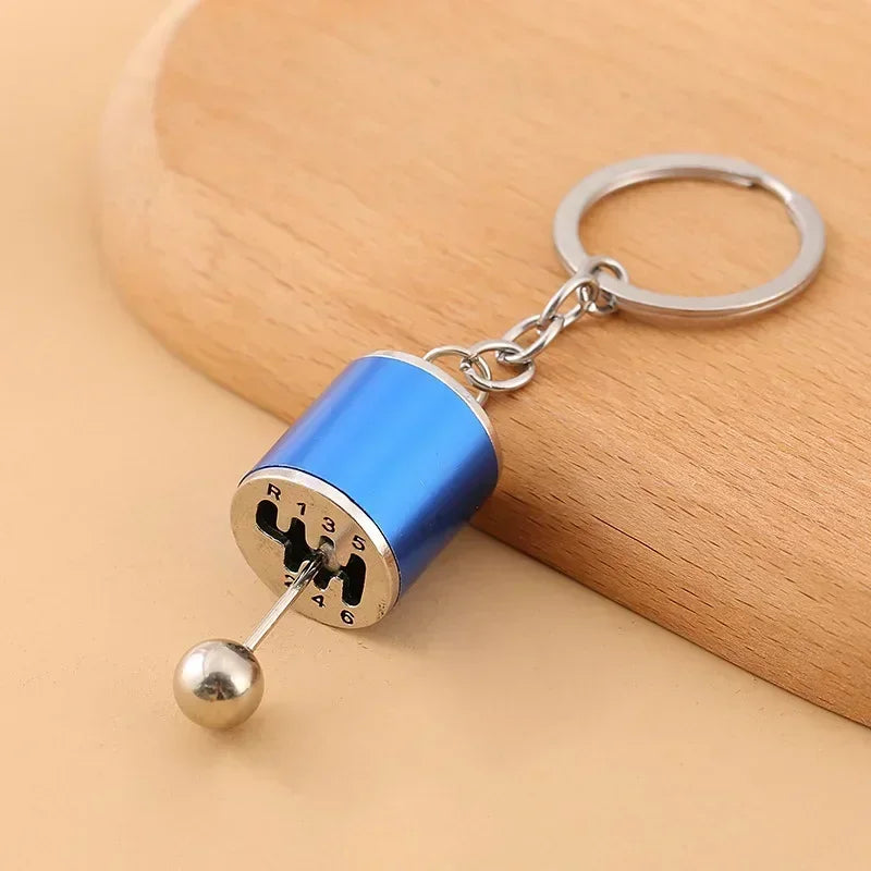 Mini Gear Shifter Keyring Pendant. Metal Shifter Gear Stick Keychain. Blue