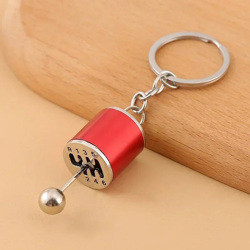 Mini Gear Shifter Keyring Pendant. Metal Shifter Gear Stick Keychain. Red