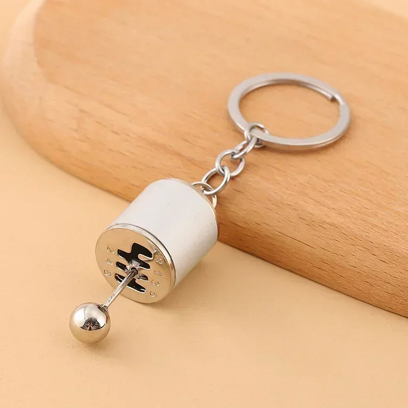 Mini Gear Shifter Keyring Pendant. Metal Shifter Gear Stick Keychain. White