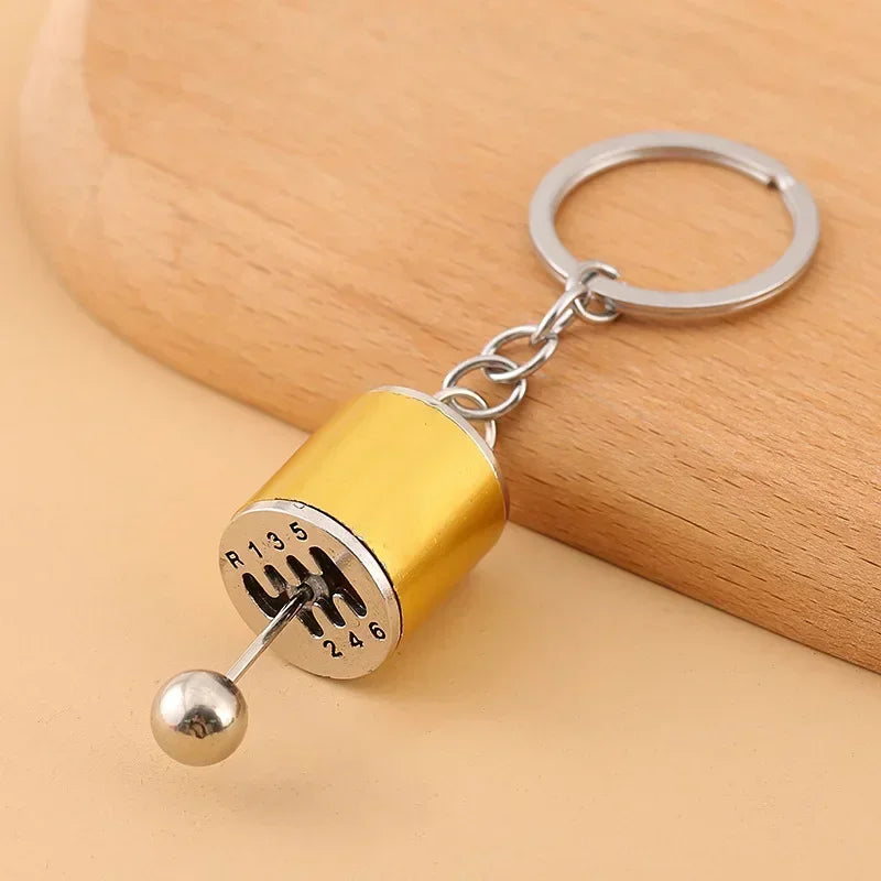 Mini Gear Shifter Keyring Pendant. Metal Shifter Gear Stick Keychain. Yellow