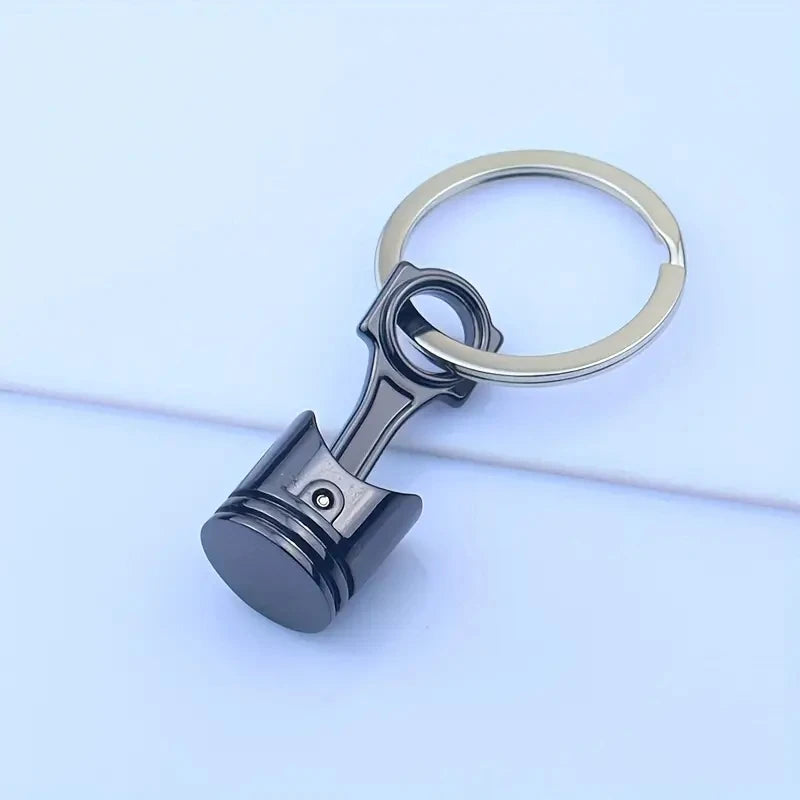 Mini Piston Keychain Pendant. Car Engine Keyring Accessory. Black