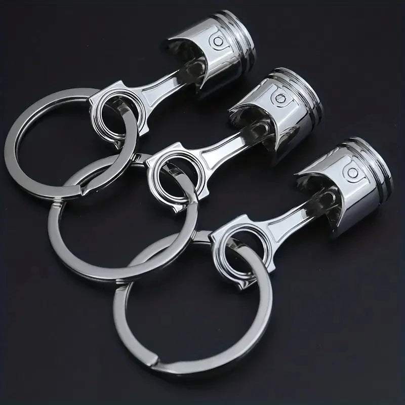 Mini Piston Keychain Pendant. Car Engine Keyring Accessory. Silver 