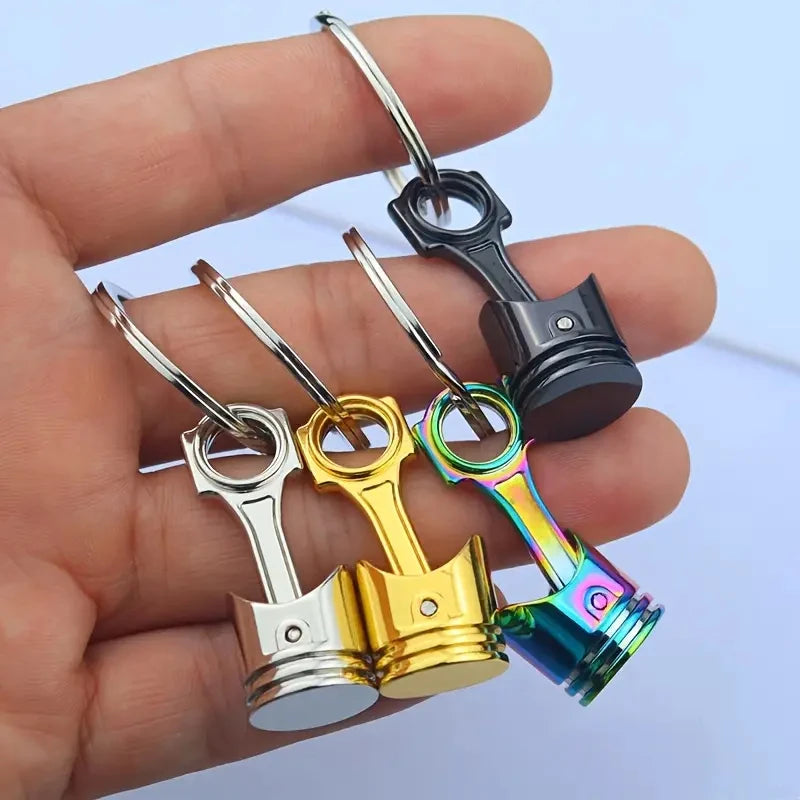 Mini Piston Keychain Pendant. Car Engine Keyring Accessory. Silver Gold Black Multicolor