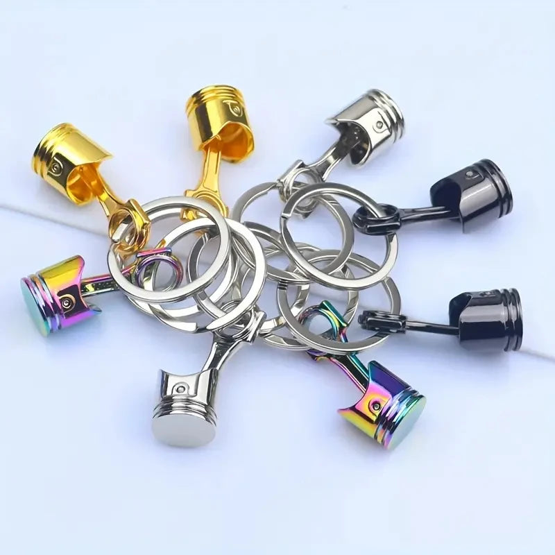 Mini Piston Keychain Pendant. Car Engine Keyring Accessory. Silver Gold Black Multicolor