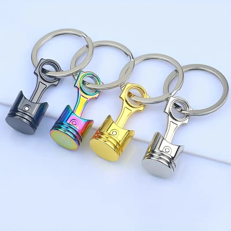 Mini Piston Keychain Pendant. Car Engine Keyring Accessory. Silver Gold Black Multicolors