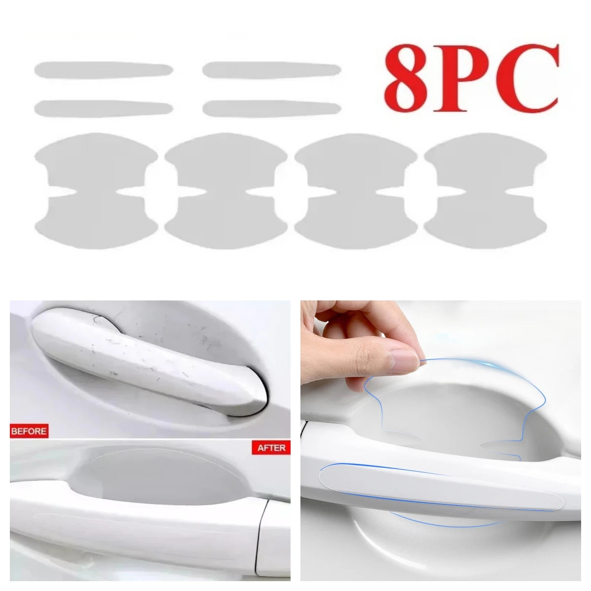 8Pcs TPU Car Door Handle Anti-scratch Stickers