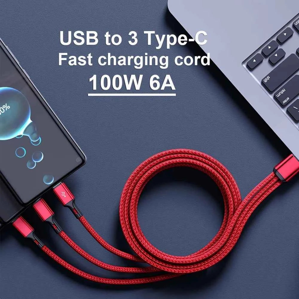 100W 6A 3 in 1 High Speed Charging Cord