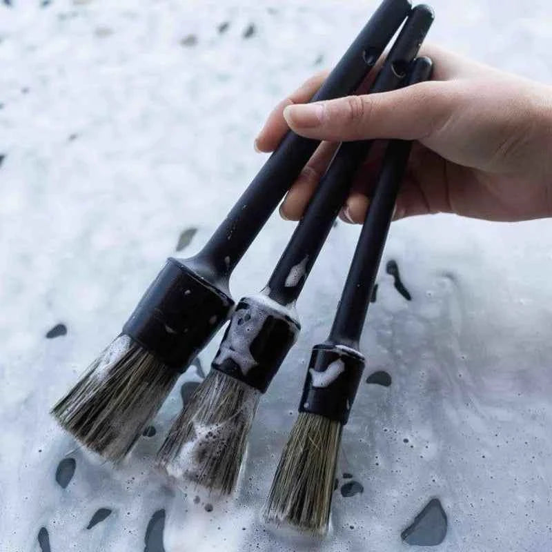 3Pcs Natural Boar Hair Car Detailing Brush Set