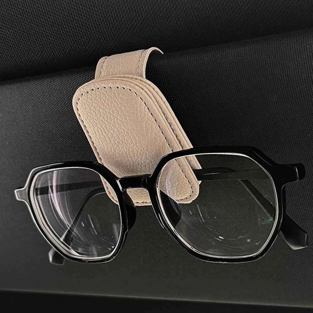 Leather Magnetic Sun Visor Sunglasses Holder