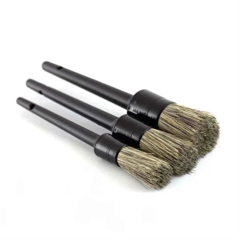 3Pcs Natural Boar Hair Car Detailing Brush Set