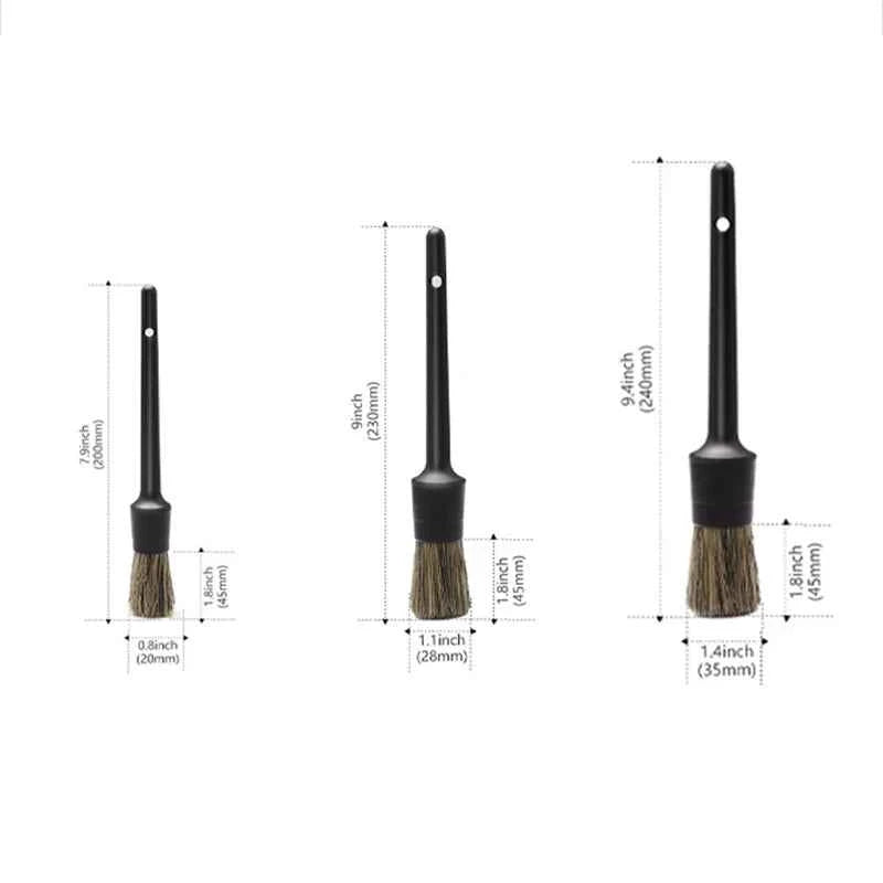 3Pcs Natural Boar Hair Car Detailing Brush Set