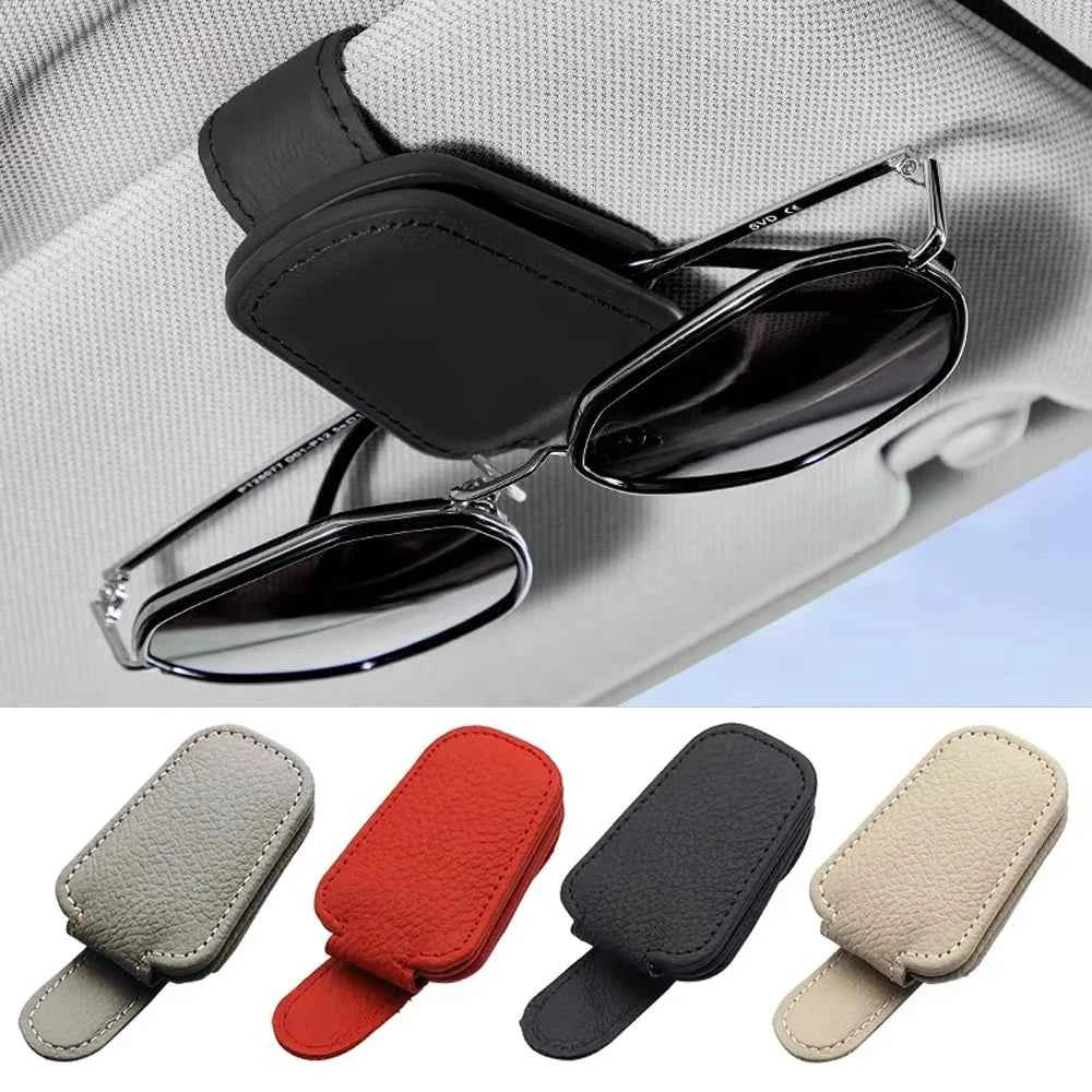 Leather Magnetic Sun Visor Sunglasses Holder