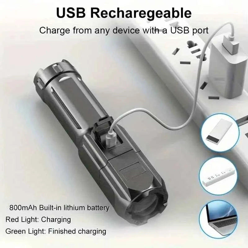 Waterproof LED Flashlight USB Rechargeable