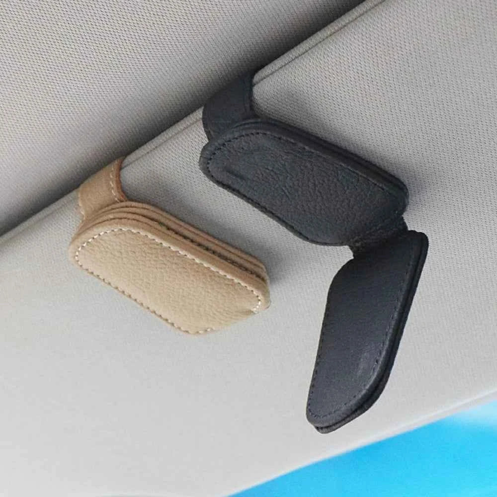 Leather Magnetic Sun Visor Sunglasses Holder