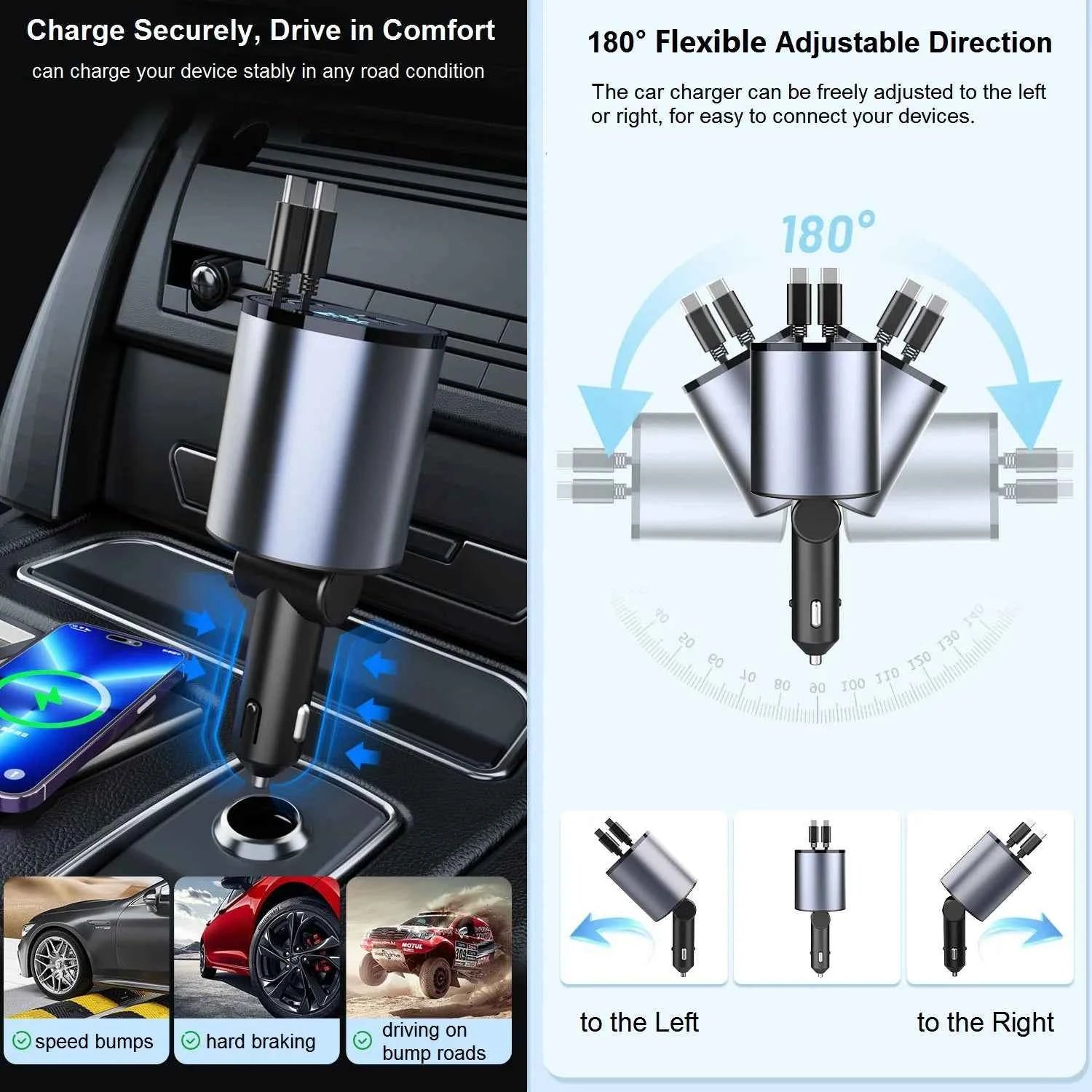 4 in 1 Retractable Car Charger