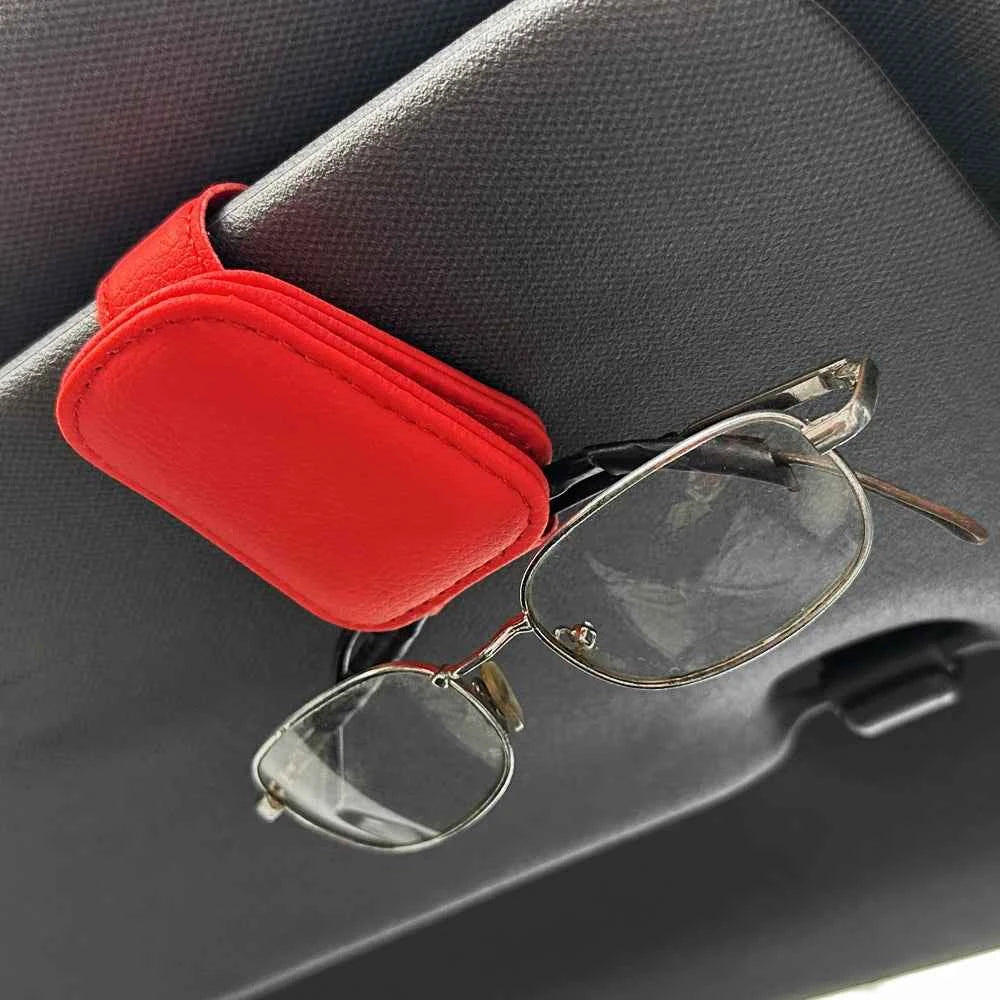 Leather Magnetic Sun Visor Sunglasses Holder
