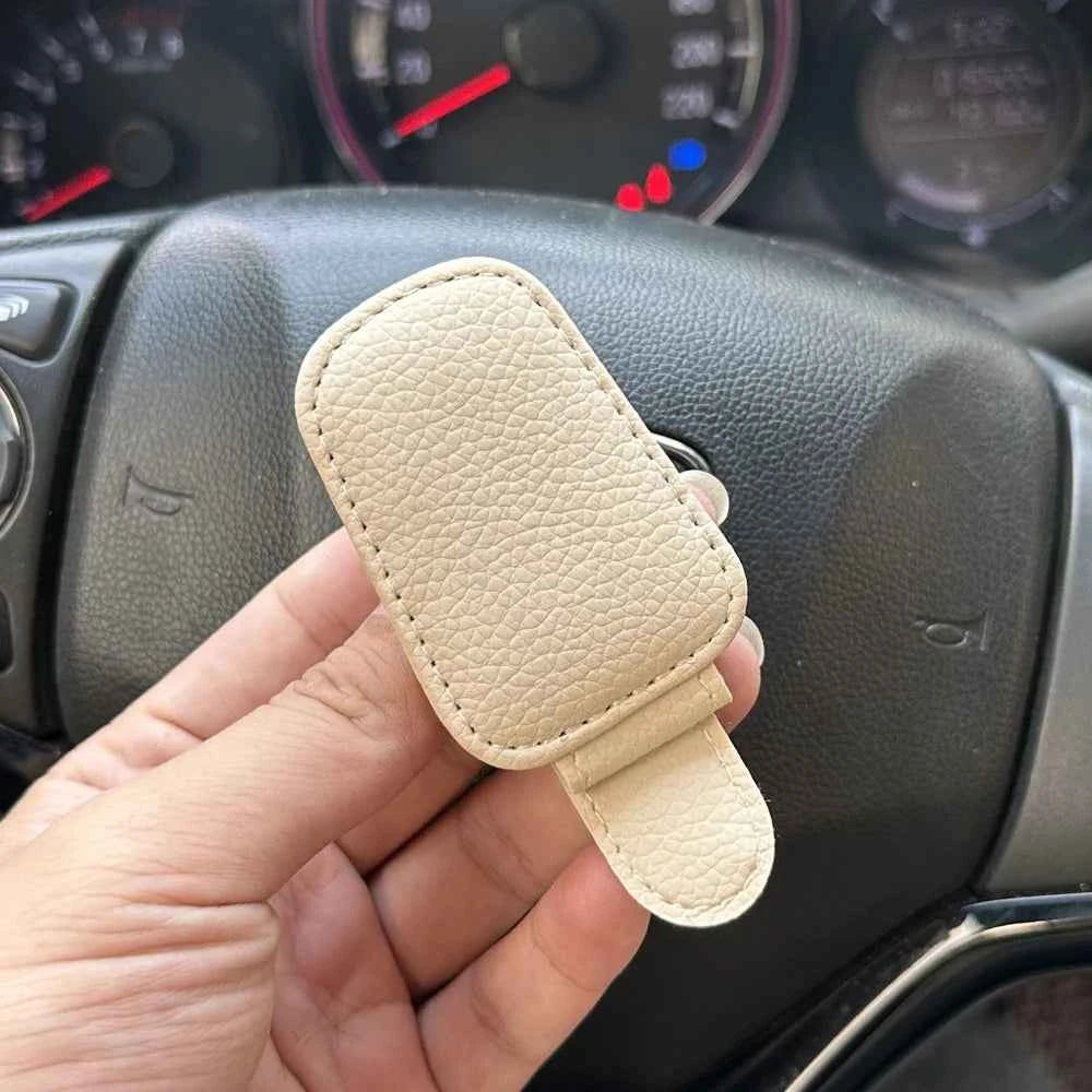 Leather Magnetic Sun Visor Sunglasses Holder